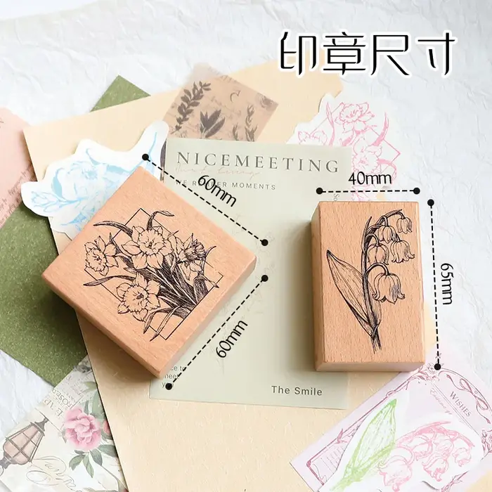 Lily Mengling Flower Ensemble de tampons décoratifs en bois à motifs de fleurs et de plantes en pot, pour DIY manuel, albums photo et journaux, 4 options