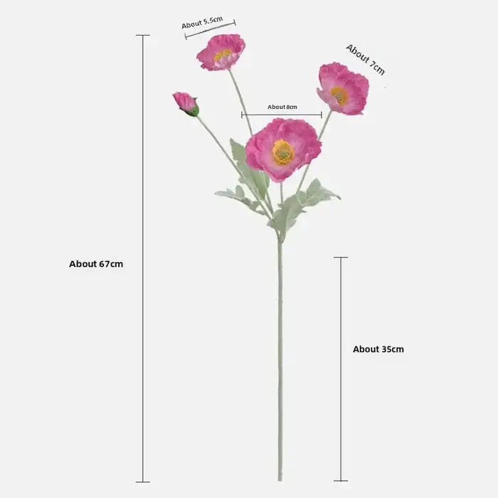 Fleur artificielle de pavot floqué pour la décoration intérieure de la maison