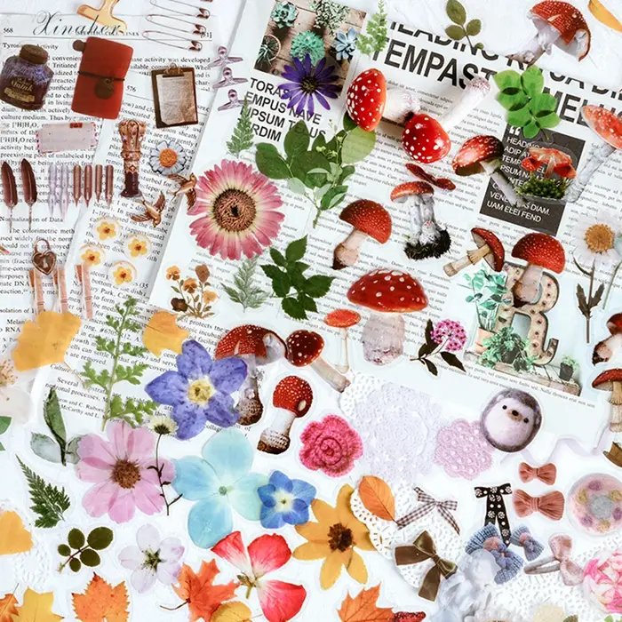 40 pièces/sac Vintage Ginkgo feuilles fleurs PET autocollant paquet bricolage journal décoration