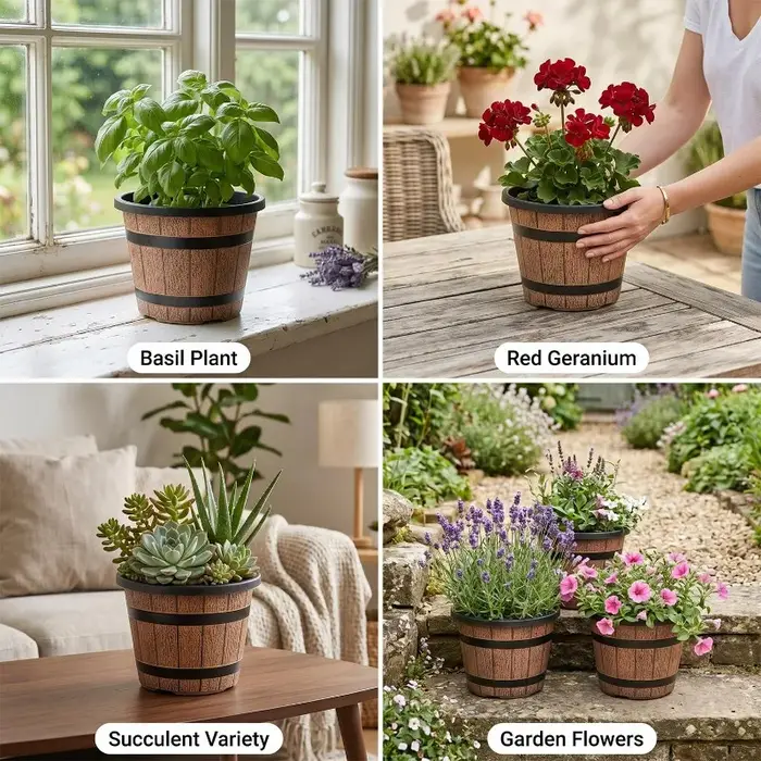 Pot de fleurs en bois simulé L/XL, pots de jardin, conteneurs pour plantes, pots décoratifs, fournitures pour la maison, le jardin, la cour, le patio, la ferme