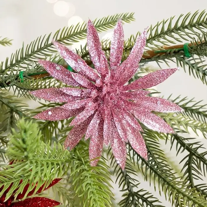 Fleur de noël artificielle à paillettes