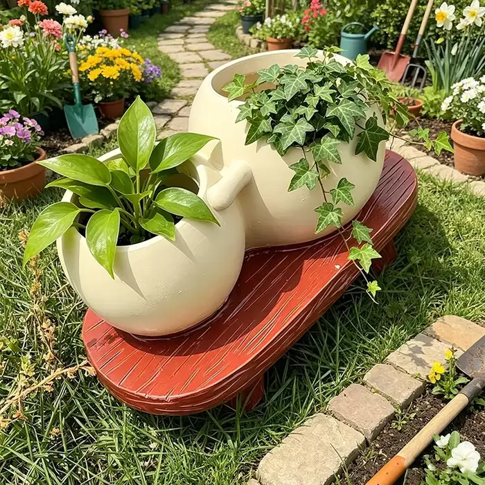 Pot de fleurs en résine mignon pour plantes succulentes, décoration intérieure et extérieure, pot à double tête, décoration de bureau unique