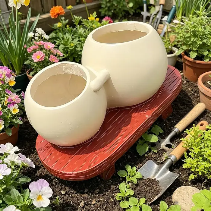 Pot de fleurs en résine mignon pour plantes succulentes, décoration intérieure et extérieure, pot à double tête, décoration de bureau unique