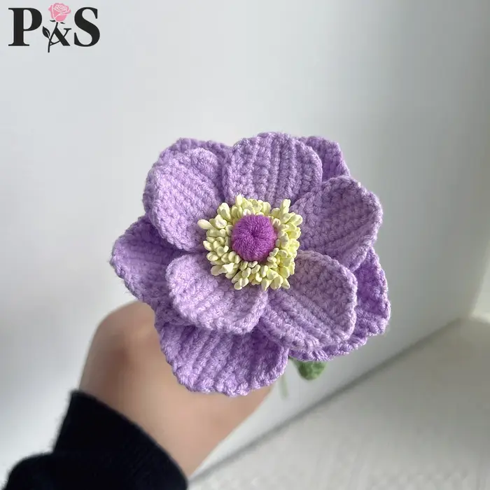 Anémone Crochet fleur fait à la main rose violet bleu tricoté