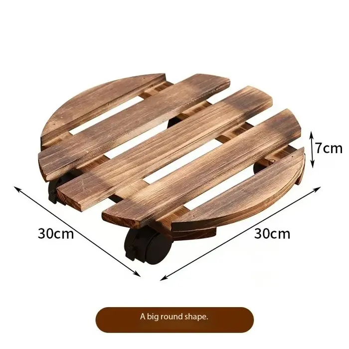 Support de plantes roulant robuste en bois massif épais avec rotation à 360° ° Chariot