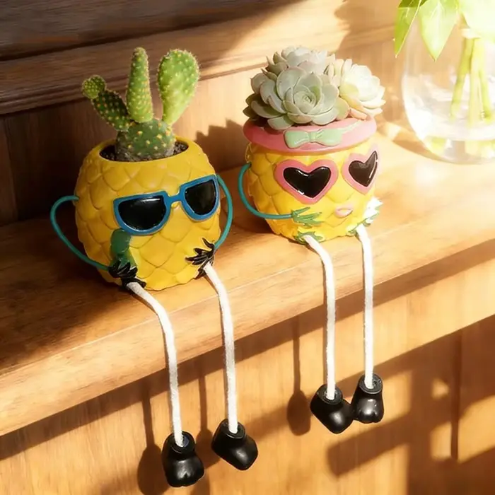 Pot de fleurs créatif en forme de lunettes de soleil et d'ananas
