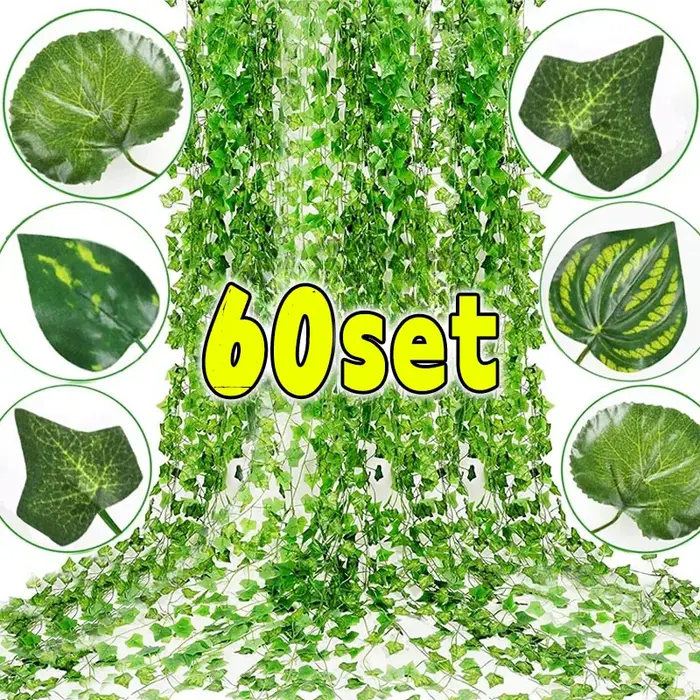 Feuilles de lierre vertes artificielles en rotin