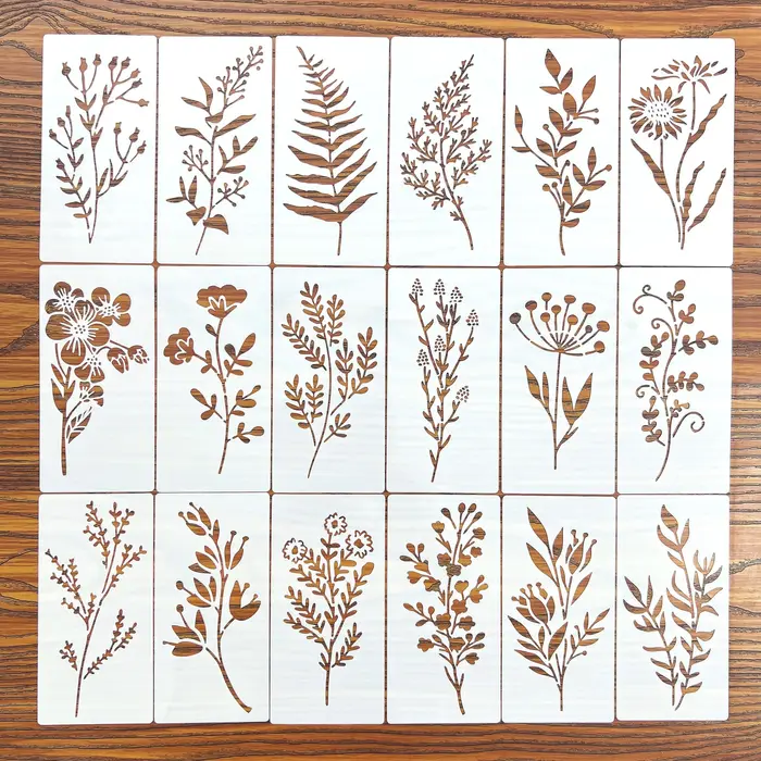** 18 pièces pochoirs de peinture de fleurs bricolage, modèles en plastique réutilisables pour bois,
