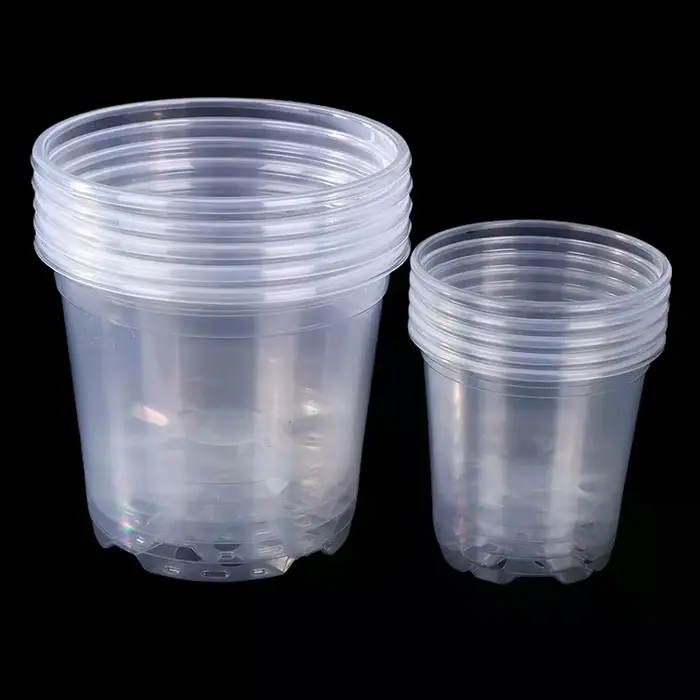 Pot de fleurs en plastique transparent avec trou de drainage