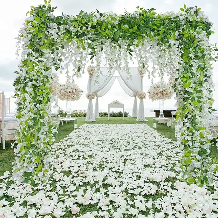 Plante artificielle Fleur Hortensia Feuille Vigne Décoration De Mariage Faux Plantes Arrangement Mural Maison Chambre Accessoires En Plein Air Arc
