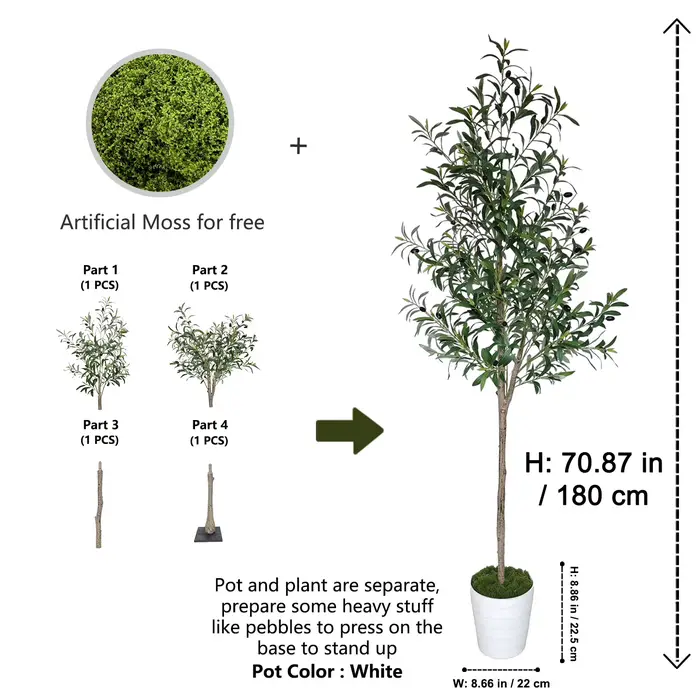 Arbre d'olivier artificiel en pot de 5,91 pieds/180 cm, plante artificielle décorative pour la maiso