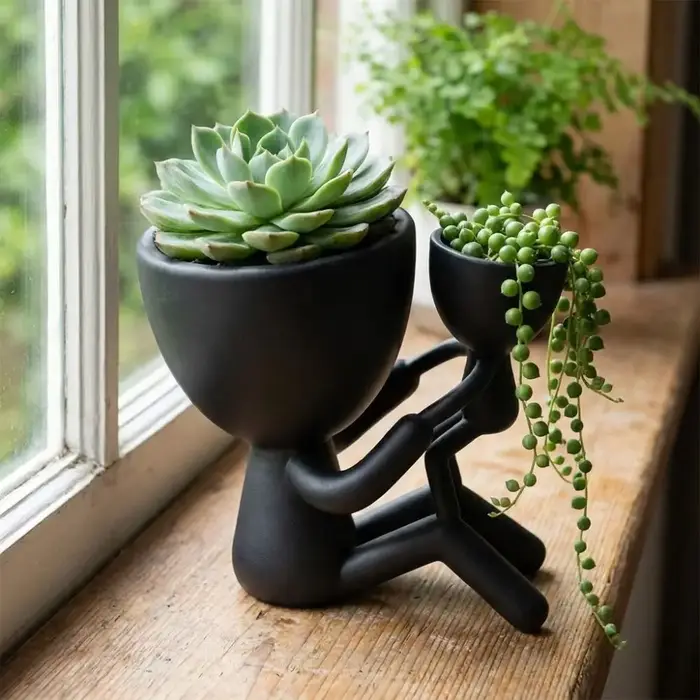 Pot de fleurs imprimé en 3D, figurine mère et enfant, thème familial, pot à plantes minimaliste avec mère et enfant enlacés, base stable anti-basculement