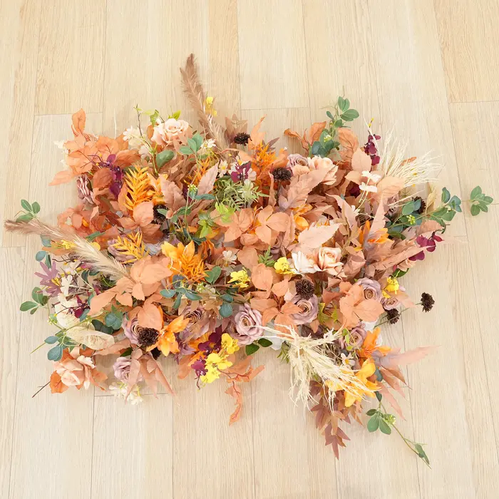 A8988 automne Orange Pampas herbe tissu Base Arrangement floral mariage toile de fond corne arc décor événement allée