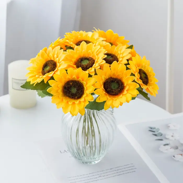 Fleur Artificielle Tournesol Printemps Maison Chambre Jardin Décoration Stamine Mariage Gerbera Salon Table Scène Fête des Mères Cadeaux DIY