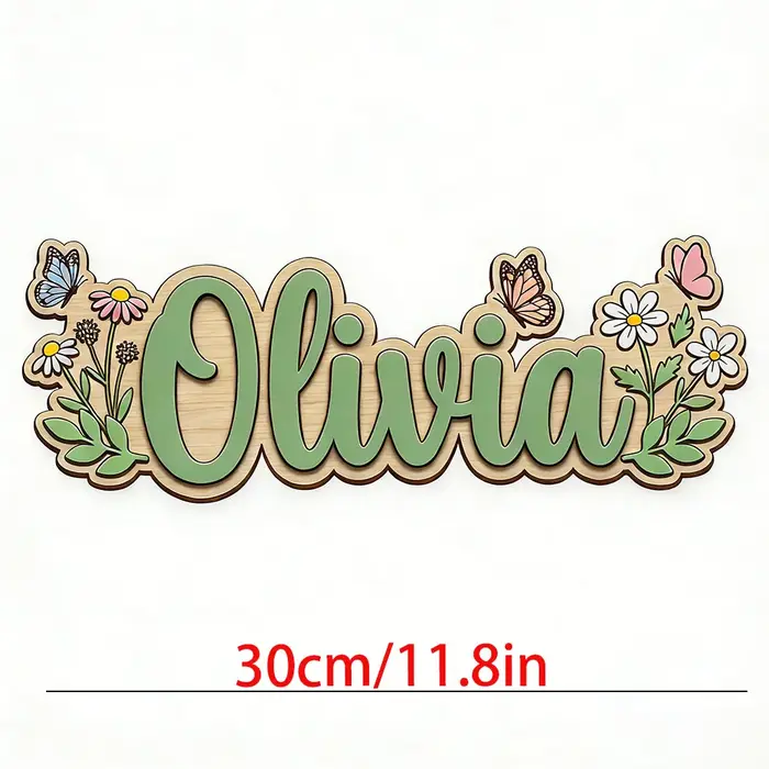 Plaque nominative personnalisée en bois avec marguerites et papillons pour chambre d'enfant, thème f