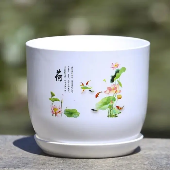 Pot de fleurs en plastique extra large blanc avec plateau