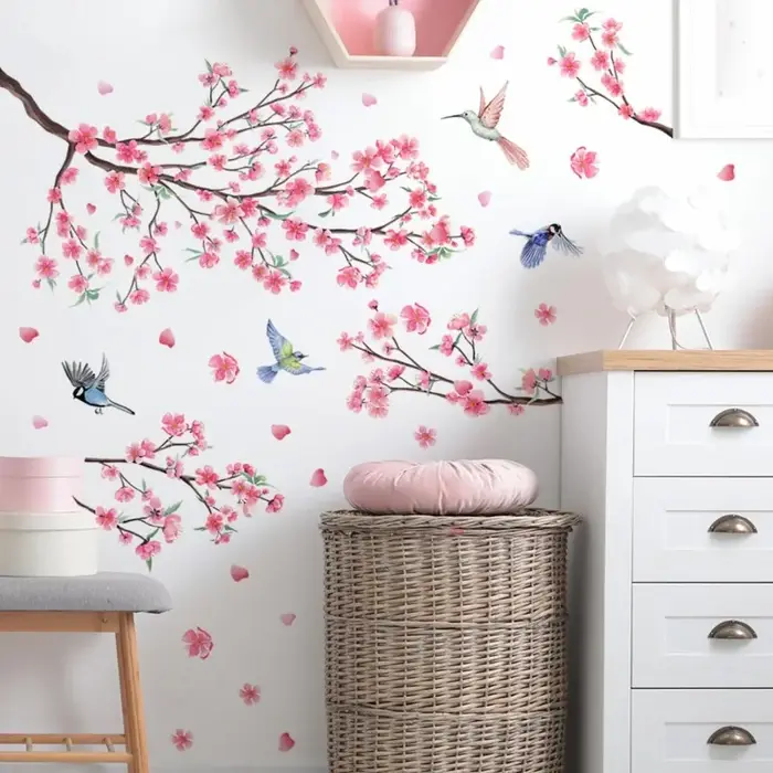 Grandes décorations murales en forme de fleurs de cerisier roses