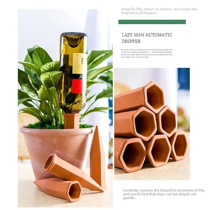 Piquets d'arrosage automatique hexagonaux en terre cuite pour plantes – Système d'irrigation goutte-à-goutte sans effort