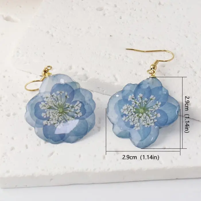 Boucles d'oreilles élégantes en fleurs séchées, faites à la main en résine époxy, bijoux uniques en fleurs naturelles, accessoires personnalisés en gros