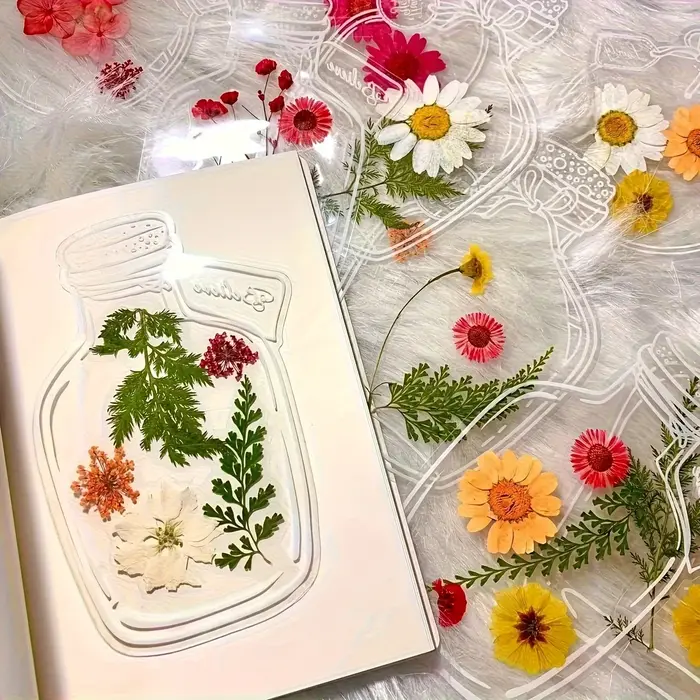 Marque-pages transparents à fleurs séchées