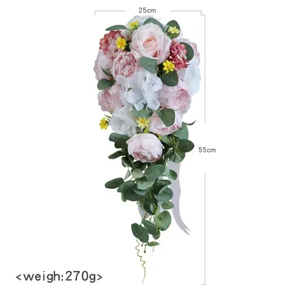 YeeNanee-Bouquets de Patients en Cascade Rose et Bleu, Fleurs Artificielles pour Mariée, Cérémonie d