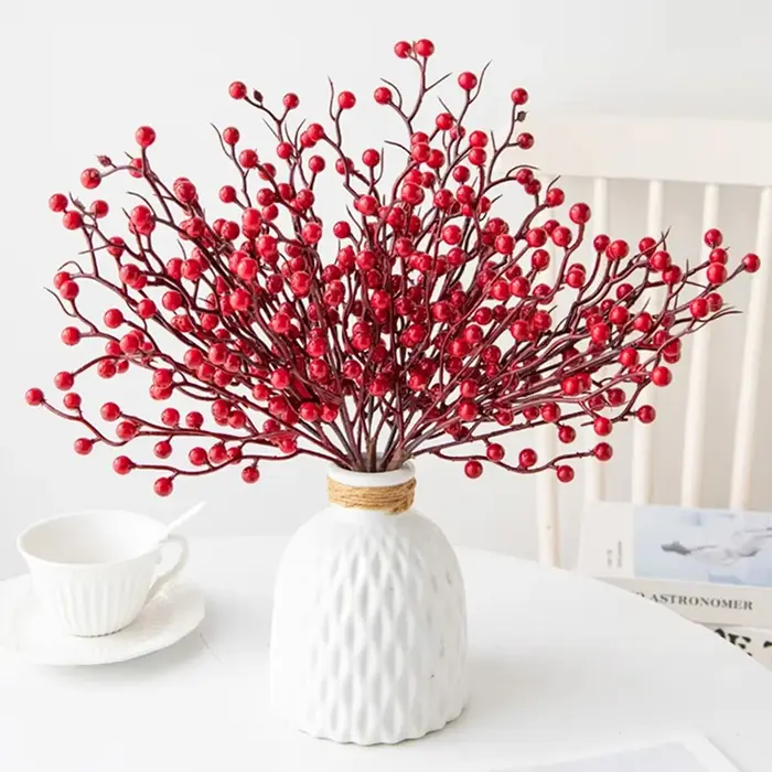 Plante artificielle Holly Petits Fruits Rouges De Noël Maison Table Arrangement Décor Cadeaux De Mariage Fleur Photographie Prop Accessoires