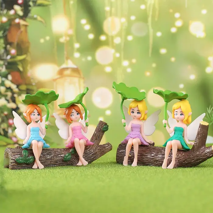Ensemble de 4 figurines de fées en forme de feuille de lotus