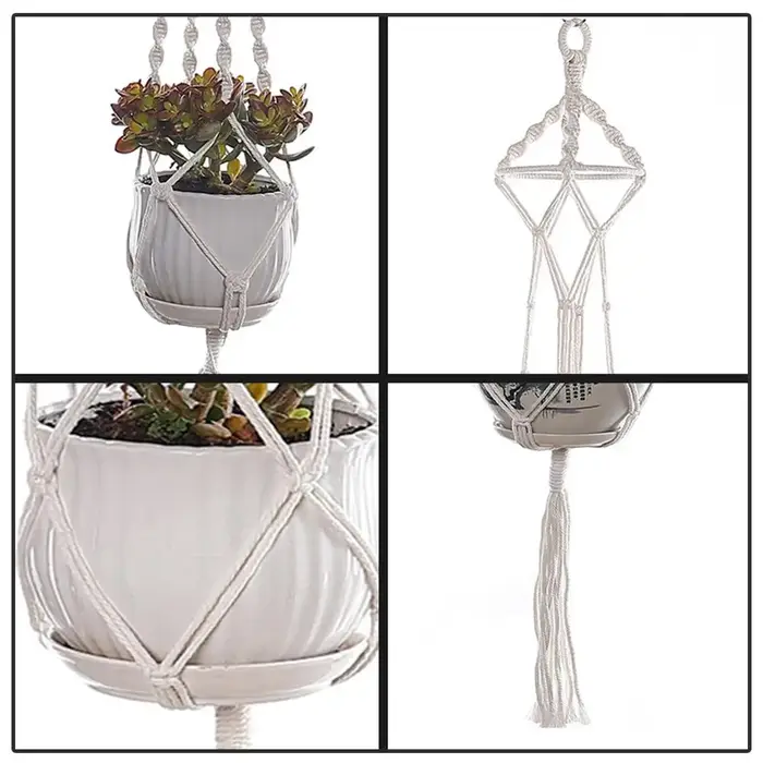 Support mural en macramé fait main pour plantes suspendues