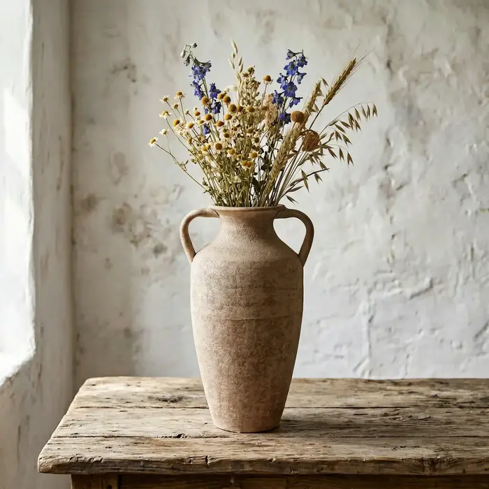 Vase en métal imitation terre cuite style campagne française, poterie rustique vintage, pot à fleurs pour fleurs séchées, décoration de salon, bureau, maison