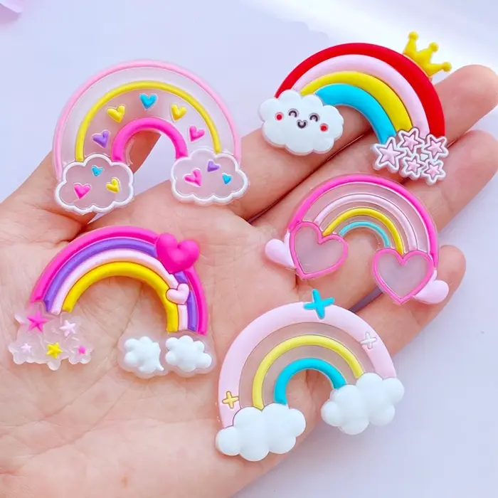 10 pièces nouveau dessin animé Transparent série arc-en-ciel PVC colle Flexible dos plat bricolage S