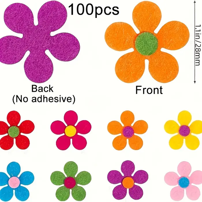100 pièces de fleurs en feutre multicolores | Idéal pour l'artisanat en tissu