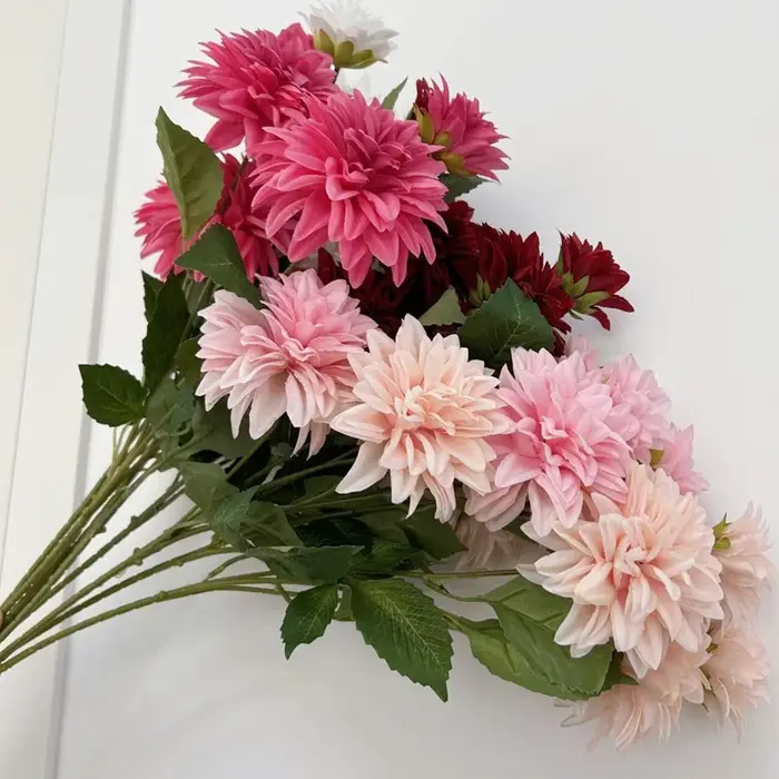 Dahlias en soie réaliste pour fête de mariage couronne de noël anniversaire bricolage maison bureau Vase décoration fleur artificielle