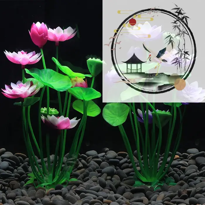Plantes de Lotus artificielles pour Aquarium, décoration d'aquarium, aménagement paysager, ornements d'herbe d'eau, simulation de fleurs aquatiques, fournitures de plantes