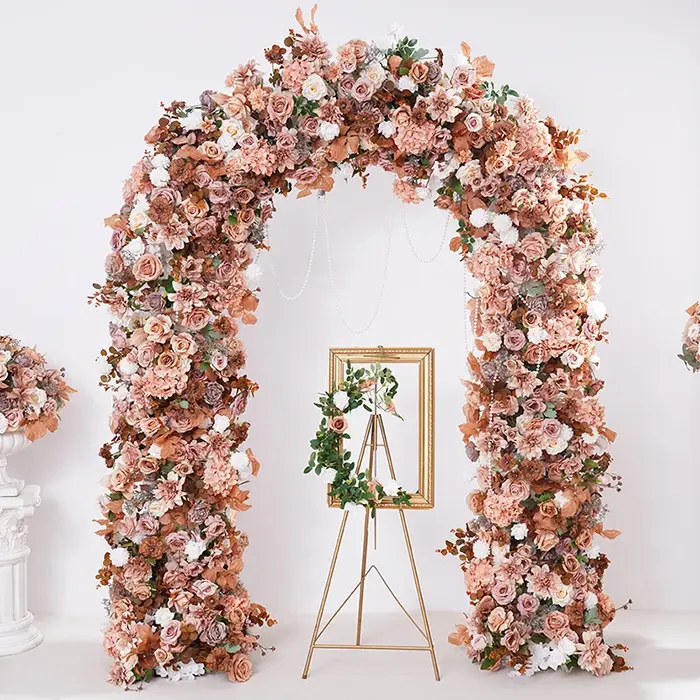 Série café blanc Rose Dahlia fleur rangée décor mariage toile de fond cadre événement scène Arrangement Floral accessoires de réception H866419
