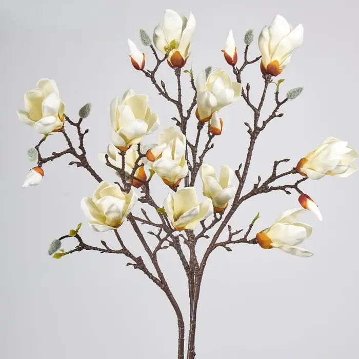 2 pièces de fleurs artificielles décoratives pour café, bourgeons de magnolias rouges en PU, décoration d'hôtel, fausse fleur, simulation de branche de magnolia à 6 têtes