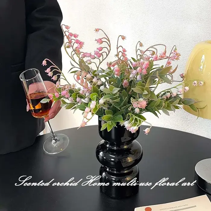 Bouquet de fleurs artificielles, 5 pièces, 5 fourches, lys du val, arrangement floral pour mariage, orchidée, décoration pour fête, maison, salon