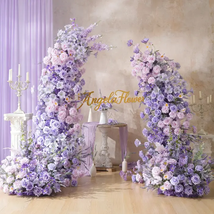 Angela fleur A9002 artificielle violet lavande Rose Arrangement Floral corne arc allée