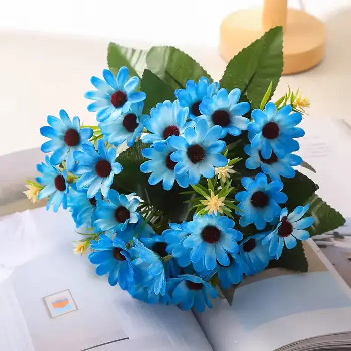5 Tiges de fleurs artificielles marguerites, gerberas et camomilles à 15 têtes pour décoration de ma