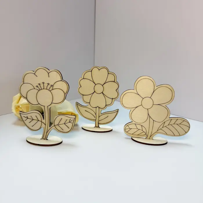 Lot de 6 pièces/1 ensemble de fleurs en bois à peindre soi-même