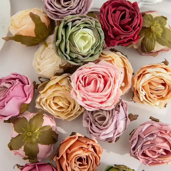 Fleurs artificielles bord brûlé Roses mariage Bouquets de mariée décor maison jardin extérieur Festival fête couronne bricolage cadeaux Scrapbook