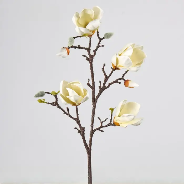 2 pièces de fleurs artificielles décoratives pour café, bourgeons de magnolias rouges en PU, décoration d'hôtel, fausse fleur, simulation de branche de magnolia à 6 têtes