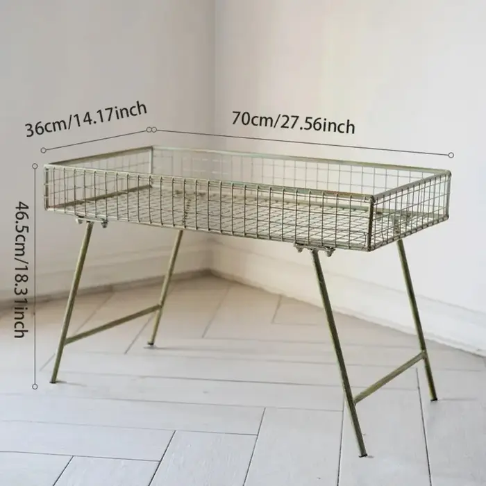 Support à plantes vintage en métal, étagère rectangulaire en fil métallique pour pots de fleurs, finition verte rétro, table de présentation de plantes d'intérieur et d'extérieur style ferme
