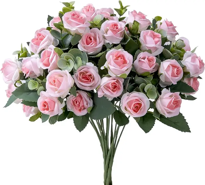 Bouquet de roses artificielles en soie, 10 têtes, feuilles d'eucalyptus blanches, fausses fleurs pou