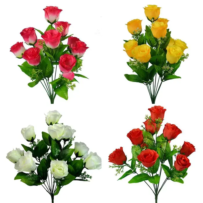 10 têtes tiges artificielles soie fausses fleurs Rose bourgeon Bouquet de mariée de mariage