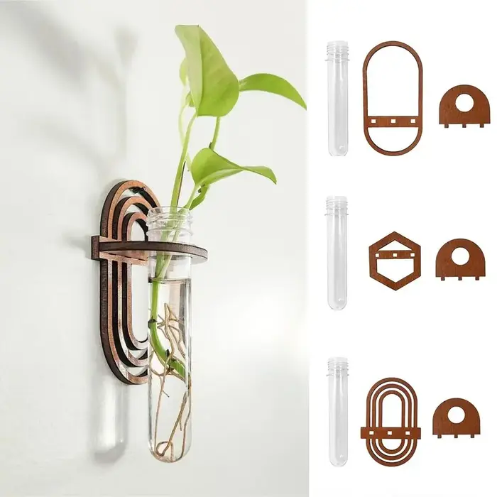 Support mural en bois pour plantes hydroponiques