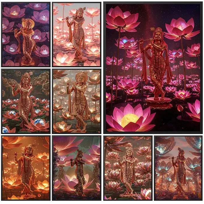 Affiche de fleurs de Lotus de la déesse hindouisme Lakshmi
