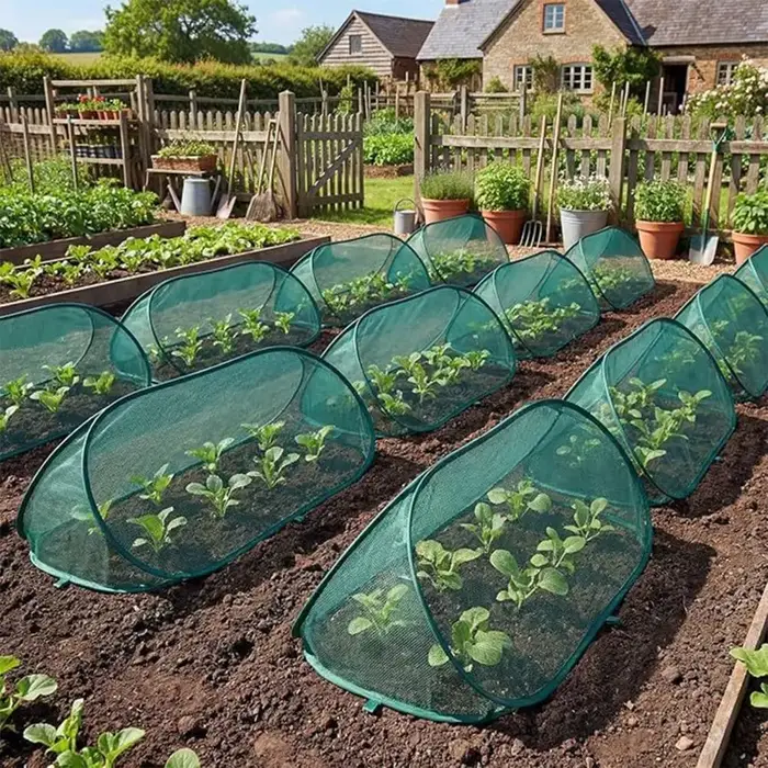 Filet de protection pop-up pour plantes de jardin avec piquets de fixation au sol