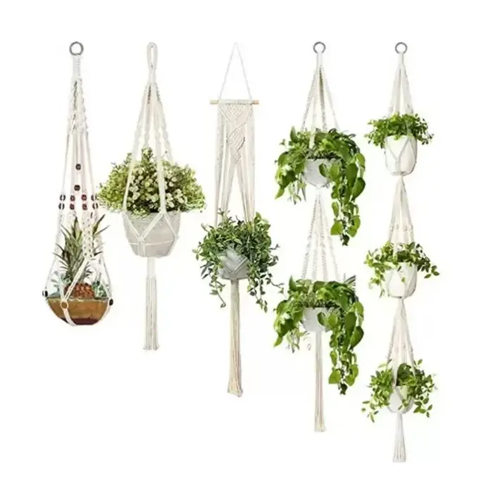 Plante suspendue en macramé faite à la main