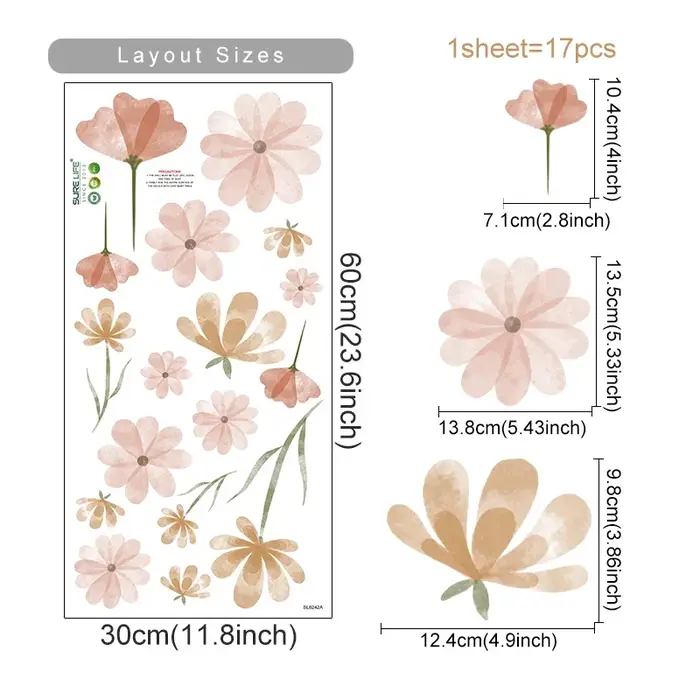 Autocollants muraux fleurs aquarelle, pour chambre de filles, chambre d'enfant, décoration de la mai