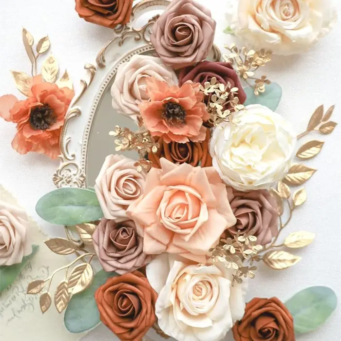 Boîte combinée de fleurs artificielles de terre rouge
